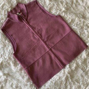 🎉HP🎉 J JILL Sz M Pink Lilac Faux Suede Vest 2-Way Zip Ribbed Knit back EUC